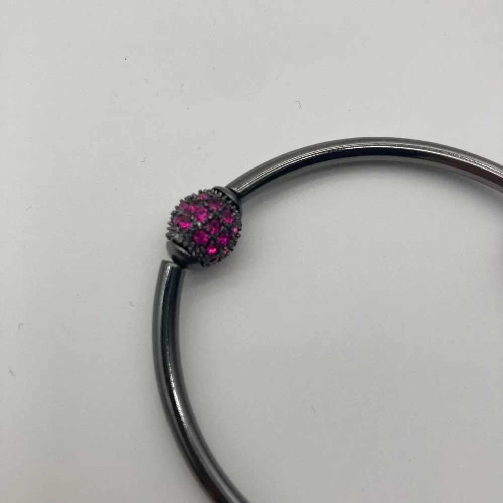 Lia Sophia Fuchsia Pave Fireball Stretch Bracelet Hematite Magenta Crystal - Picture 3 of 7